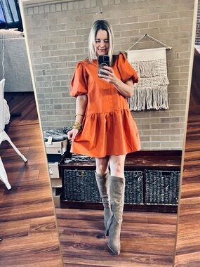 THML Orange Puff Sleeve Mini Dress